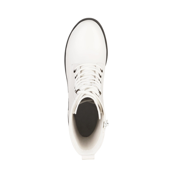 Mid Calf Chunky Lace Up Boots - WHITE PU - 3